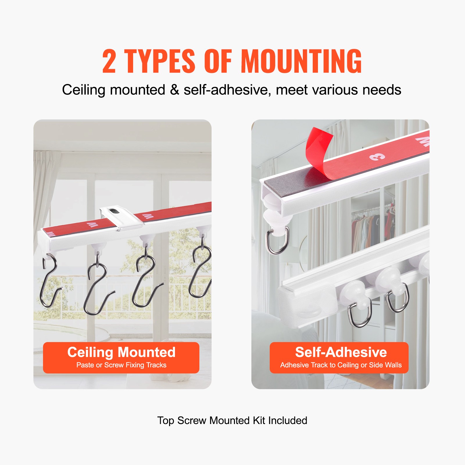 Ceiling Curtain Track Set 9.9 FT/3 Meter Self Adhesive Room Divider White