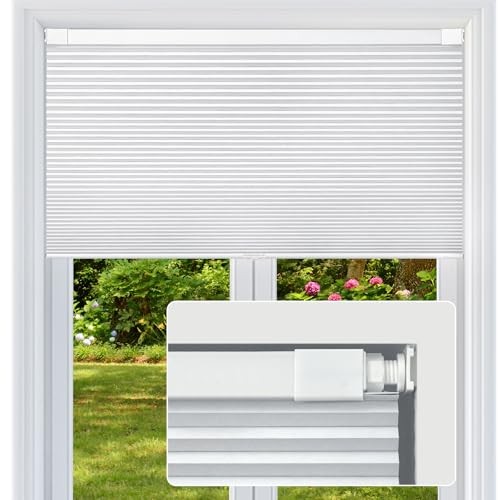 Cordless Cellular Shades, No Drill No Tools 35″W x 48″H Blackout White