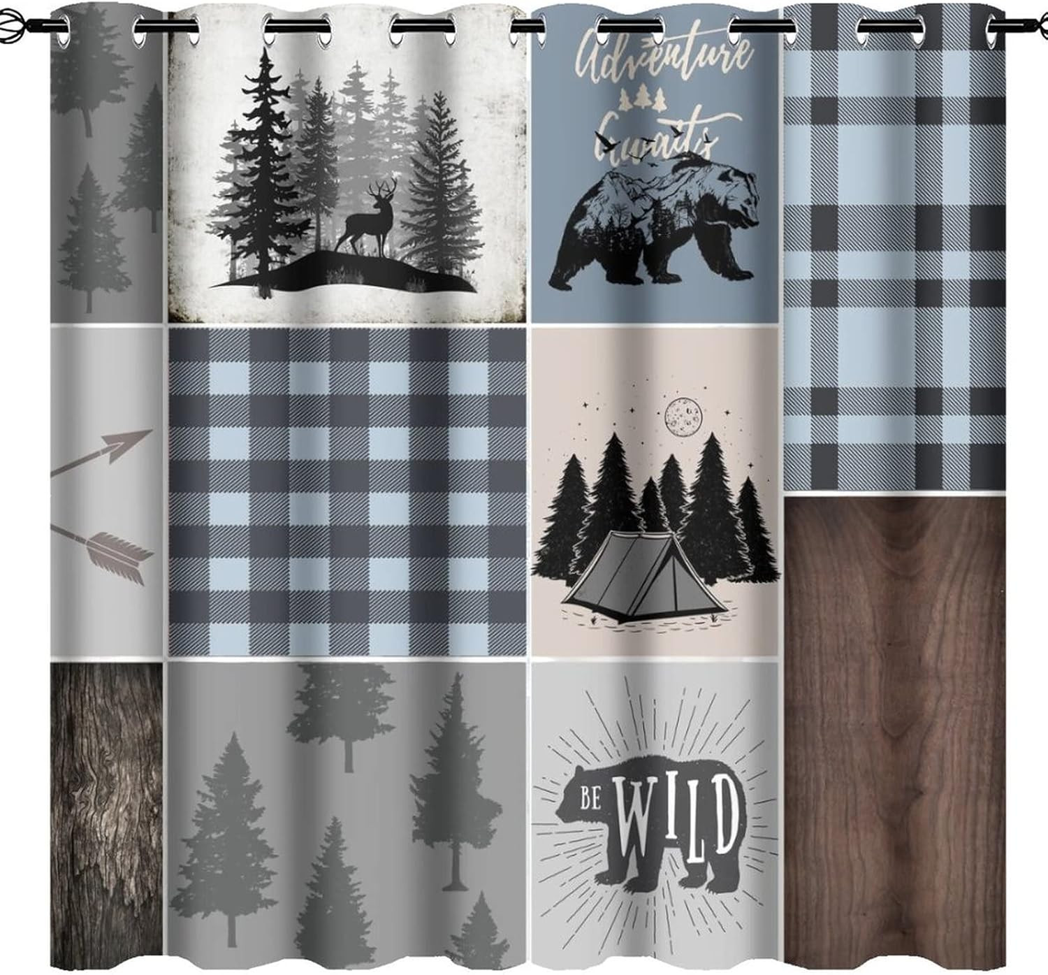 Rustic Bear & Deer Blackout Curtains, 2 Panels, Thermal Insulated 84×42
