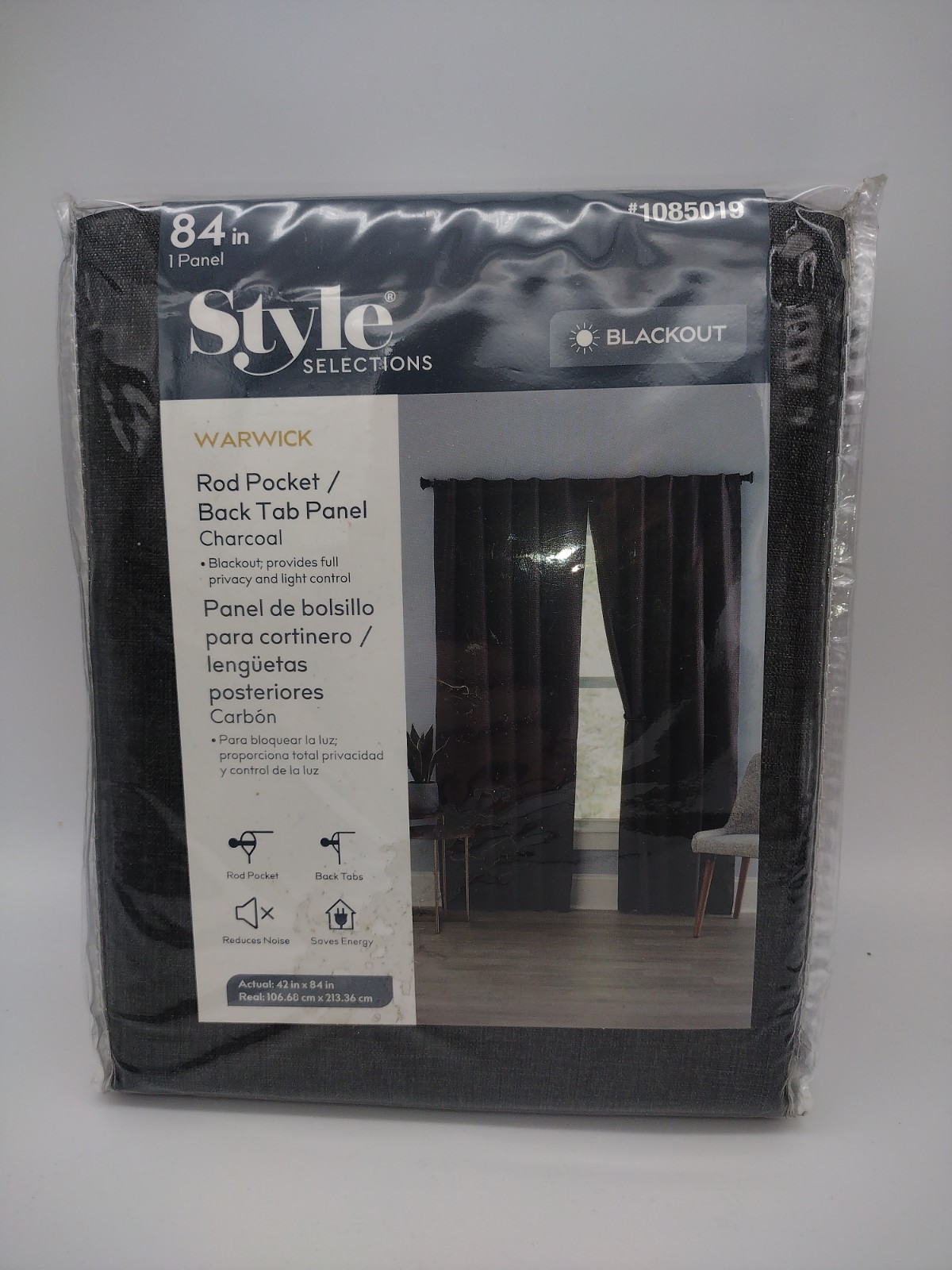 Style Selections 42×84″ Charcoal Blackout Back Tab Single curtain Item #1085019