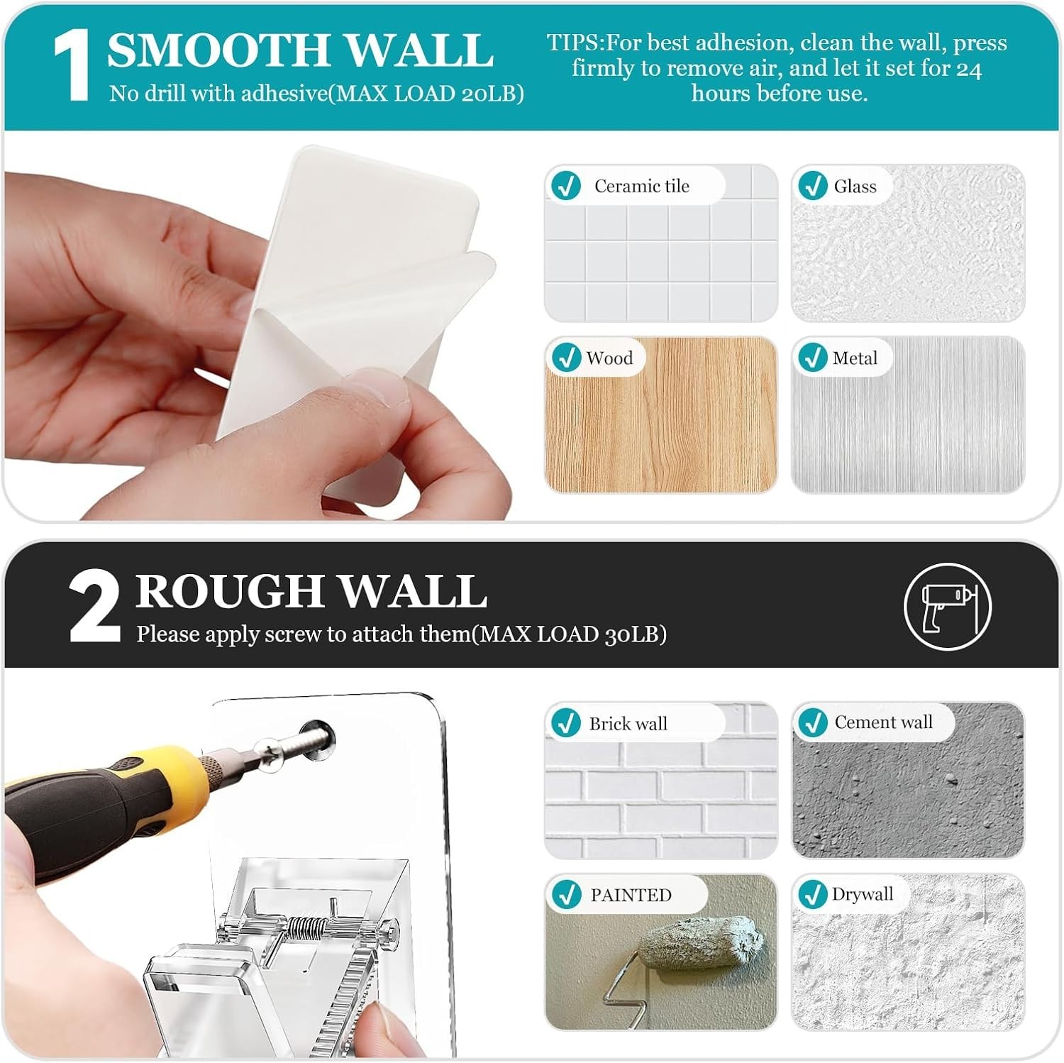 Heavy Duty No Drill Rod Hooks – Holders for Bathroom Bedroom