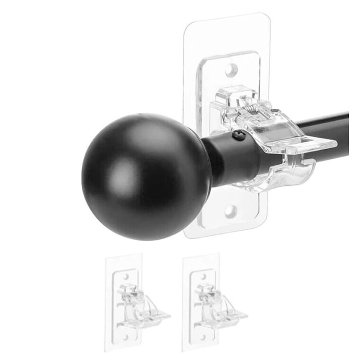 2 Pack No Drill Curtain Rod Brackets, Nail-Free Adjustable curtain Rod Holder