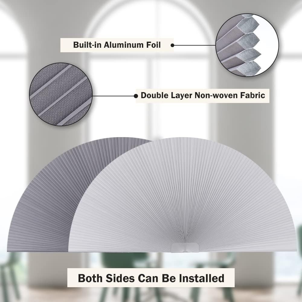 Arch Window Shades Half Circle Round Blackout Pleated Blinds radius 36″ Dual
