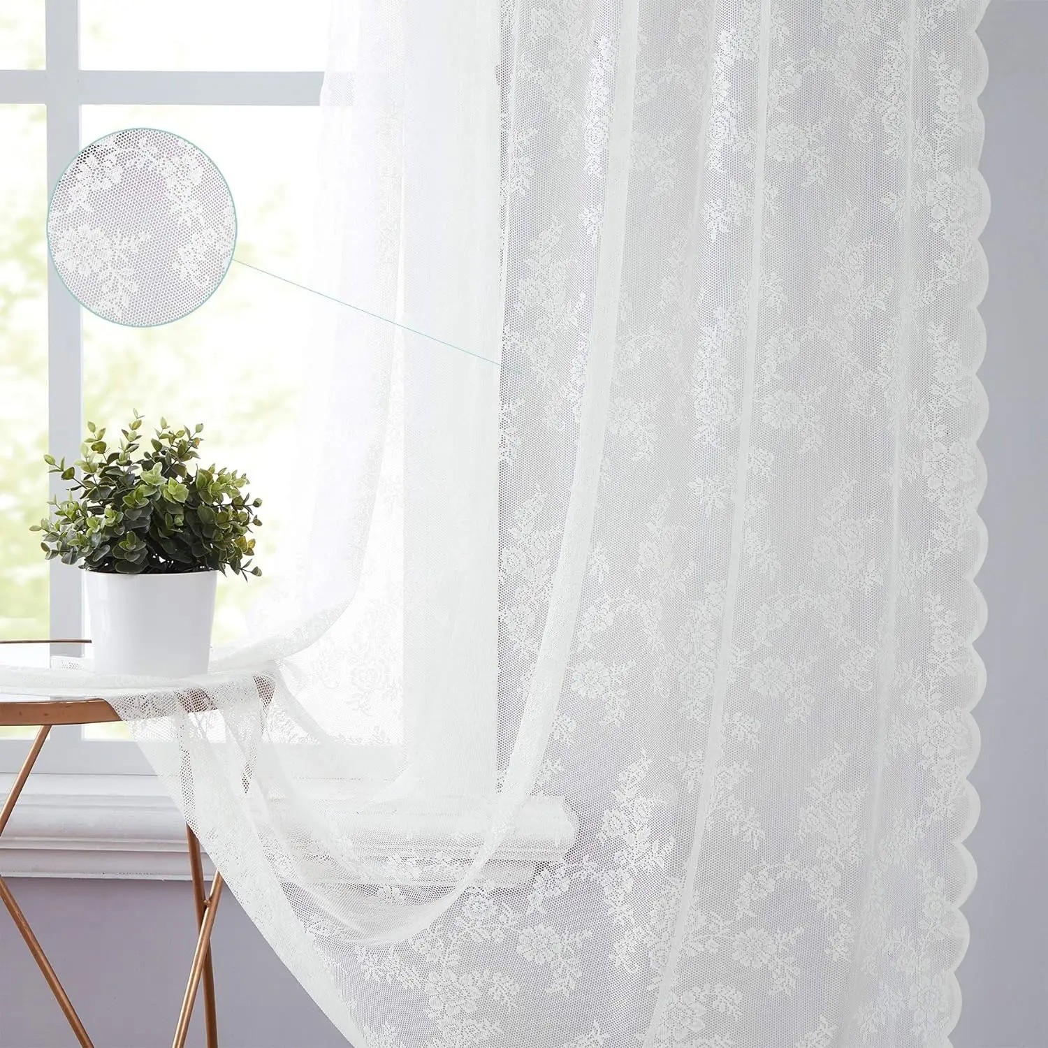 Vintage Floral Embroidery Lace Curtain Panel Privacy Light Filtering