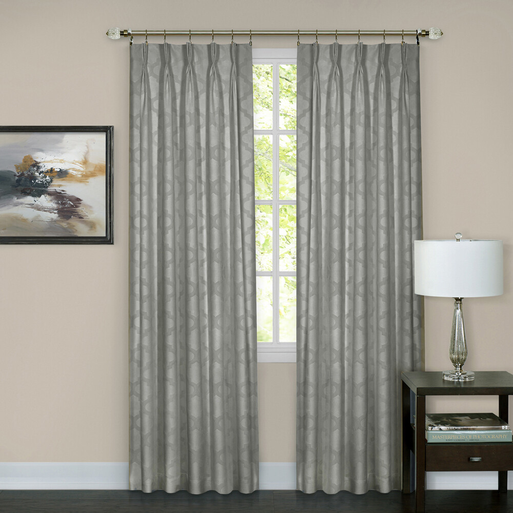 Silver Trellis Contemporary Light Filtering Window Curtain Pinch Pleat Panel