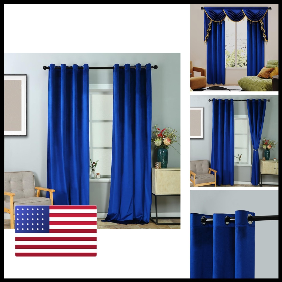 Elkca Luxury Royal Blue Velvet Window Curtain For Living Roomgrommet Top2