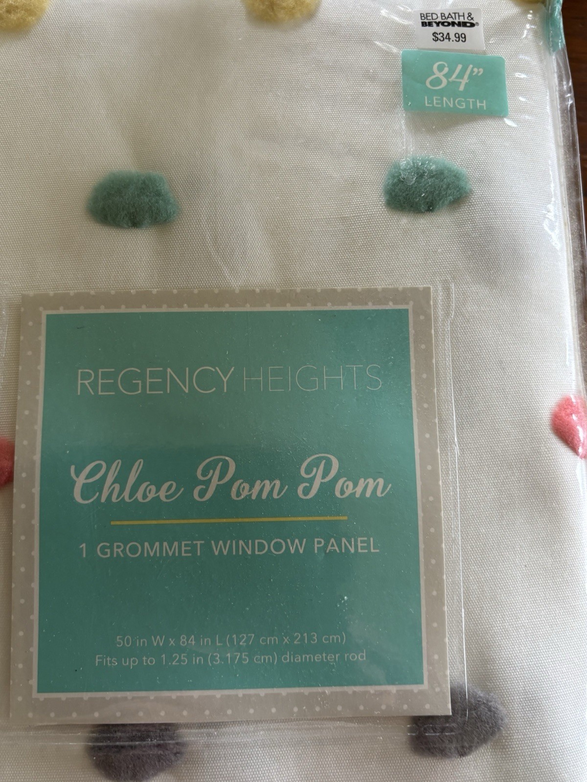 NIP Chloe Pom Pom Grommet Window Panel 84” Long