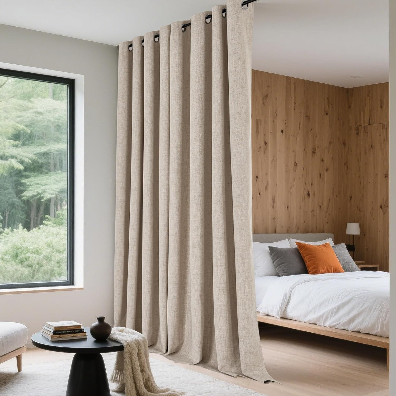 Linen Blackout Curtains for Bedroom 84 Inches Long, Thermal Insulated Grommet 10