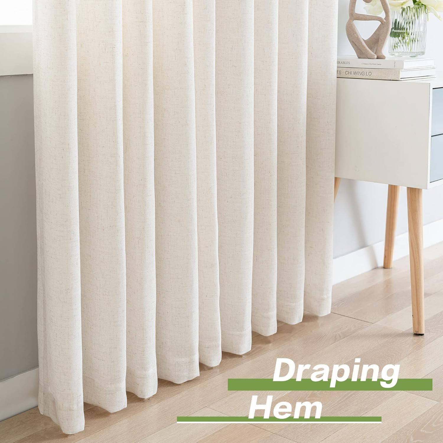 Extra Wide Faux Linen Light Filtering Curtains, 100″ W x 84″ L, 1 Panel