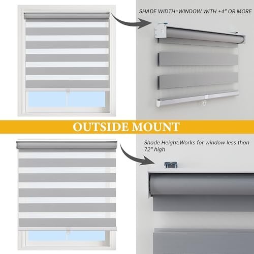Light Filtering Roller Blinds – Grey Dual Layer Window Shades, 32″ W x 72″ H, Ea