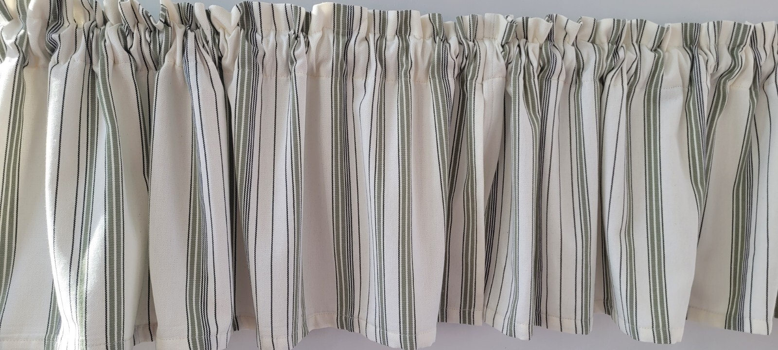 Sage and Black Ticking Stripe on a Ivory Background, Ivory Stripe Valance
