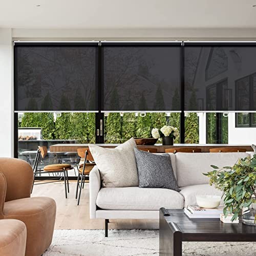 Cordless Roller Shades for Windows Light Filtering Shades 23″W x 72″H Black
