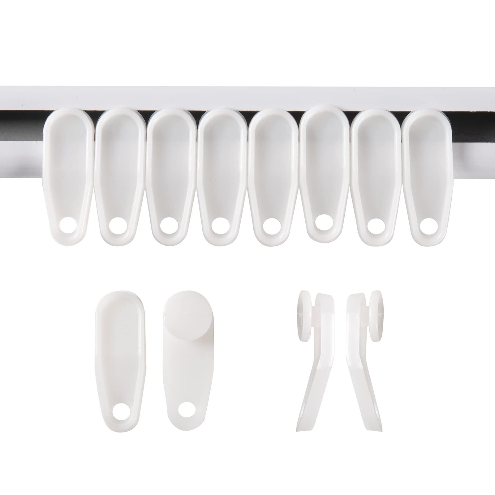 50 Pcs White Plastic Curtain Hooks Curtain Roller Curtain Track Gliders