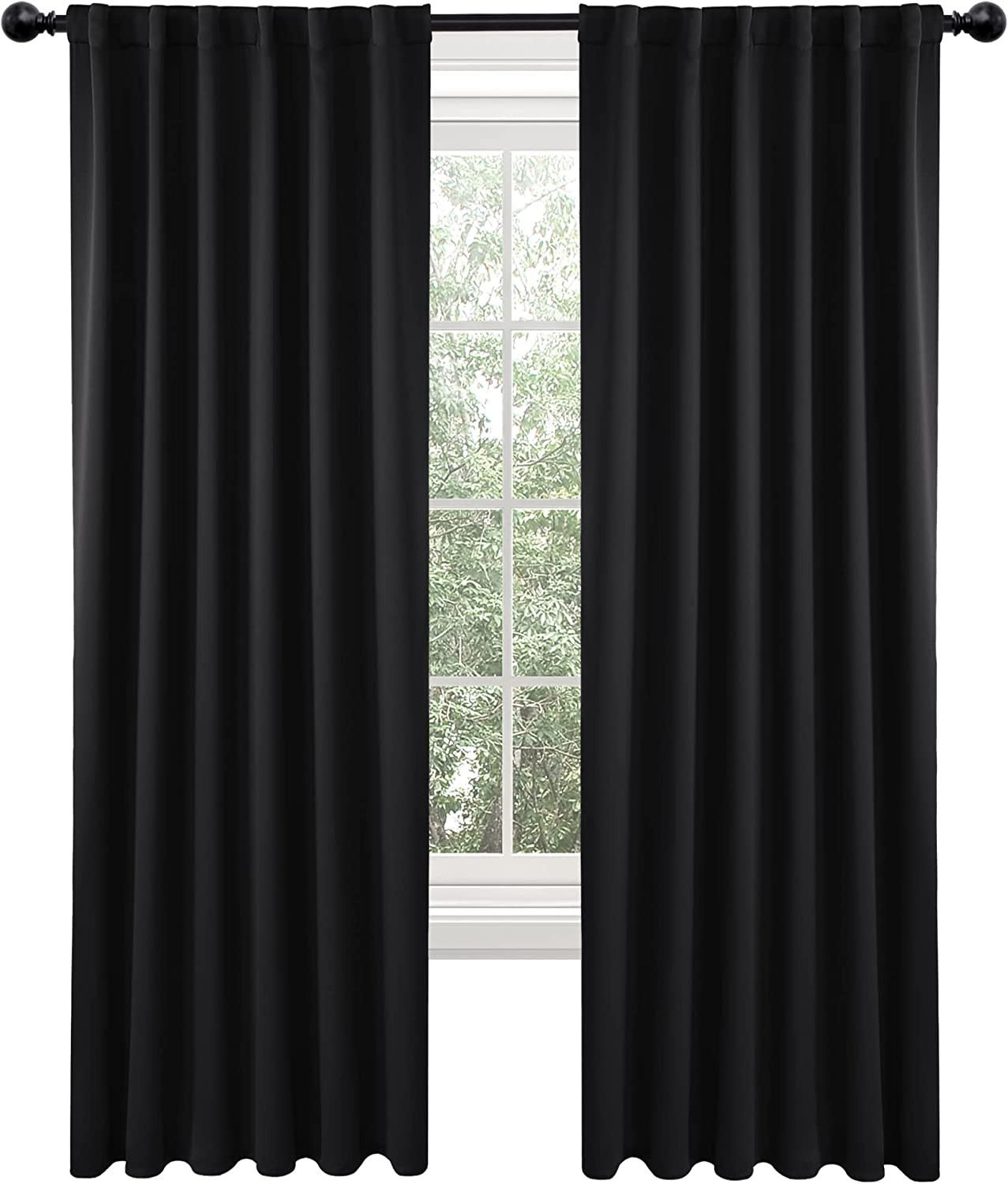 Blackout Curtain W52 X L84 2 Panels Back Tab Rod Pocket Room Darkening Black