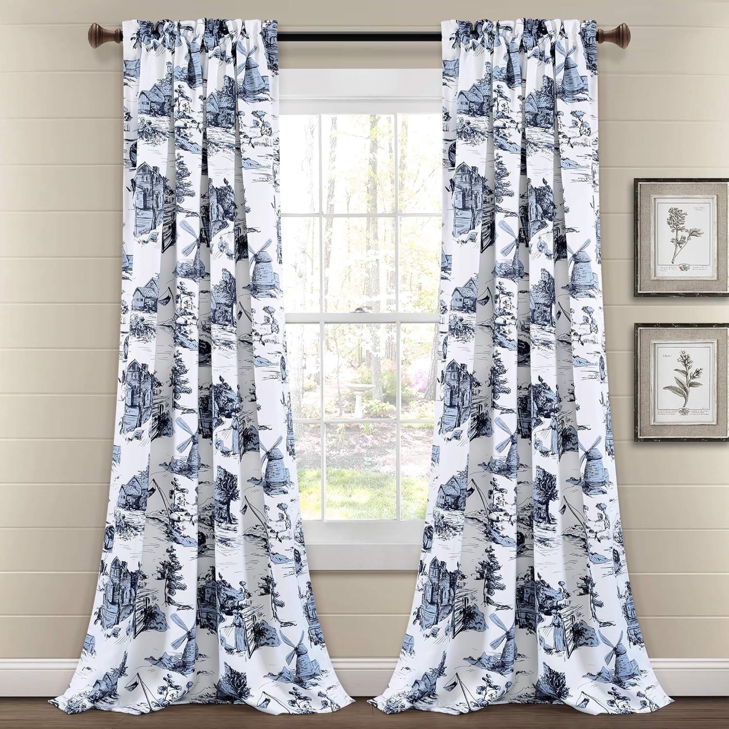 French Country Toile Light Filtering Window Curtain Panel Pair 52″ W x 84″ L