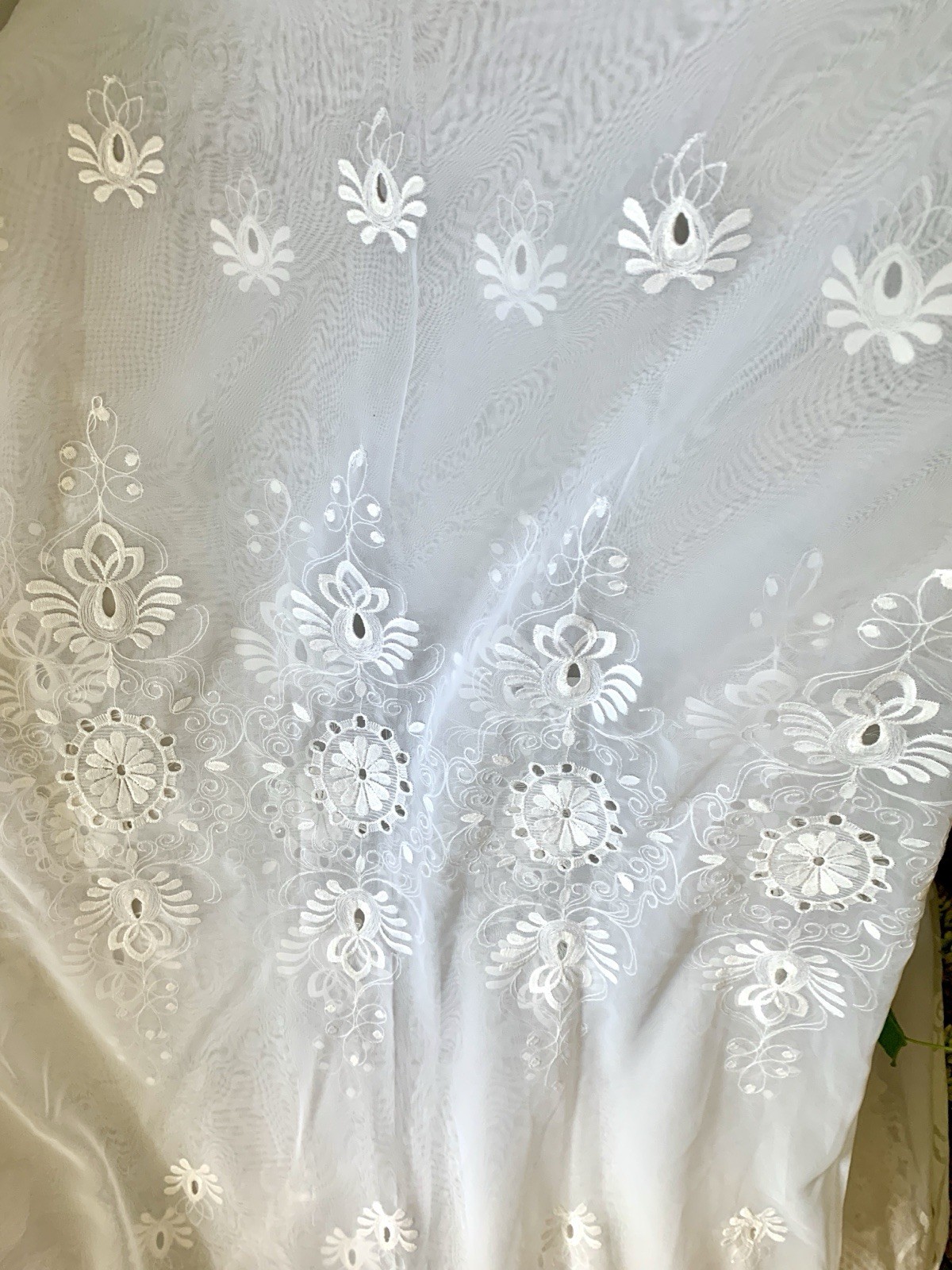 Vtg Made In France By France Voile Curtain Panel Cutwork Embroidered 58” X 78”