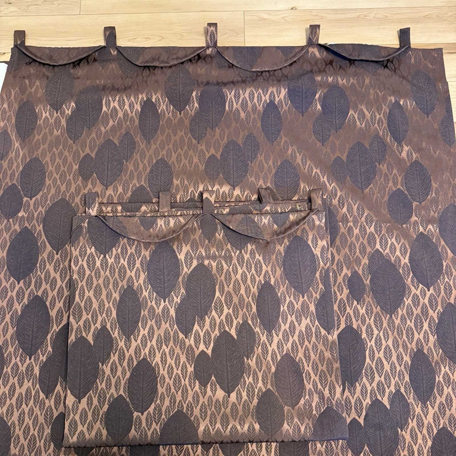 VTG Heavy Jacquard Brown Bronze Leaf Curtain Panels Lined Blackout SET 50×92 Ea