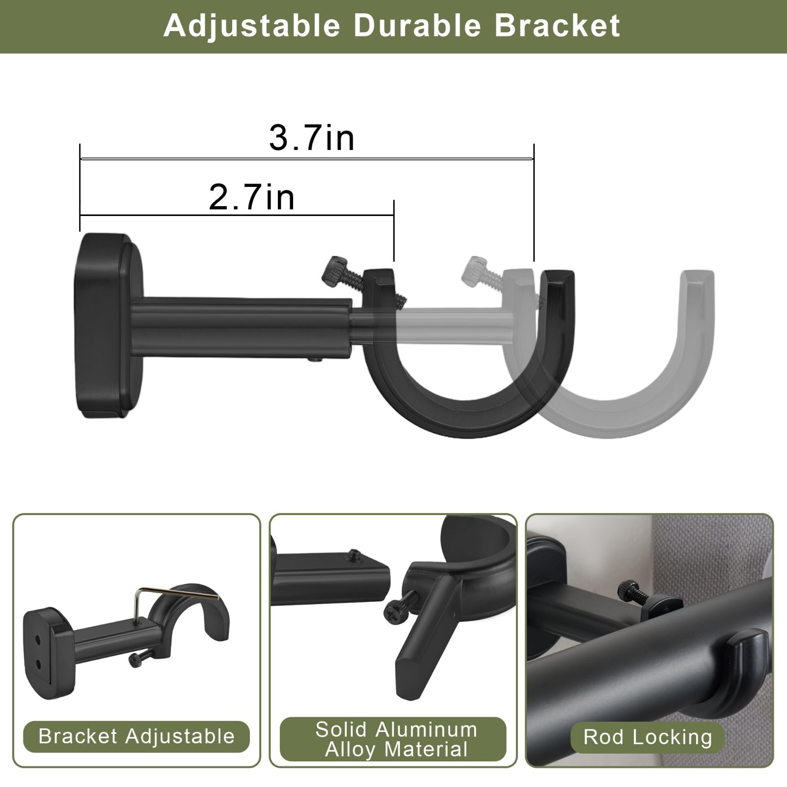 Heavy Duty 1 1/8″ Curtain Rods 12-20ft Telescoping Drapery Rods, Matte Black, Ad