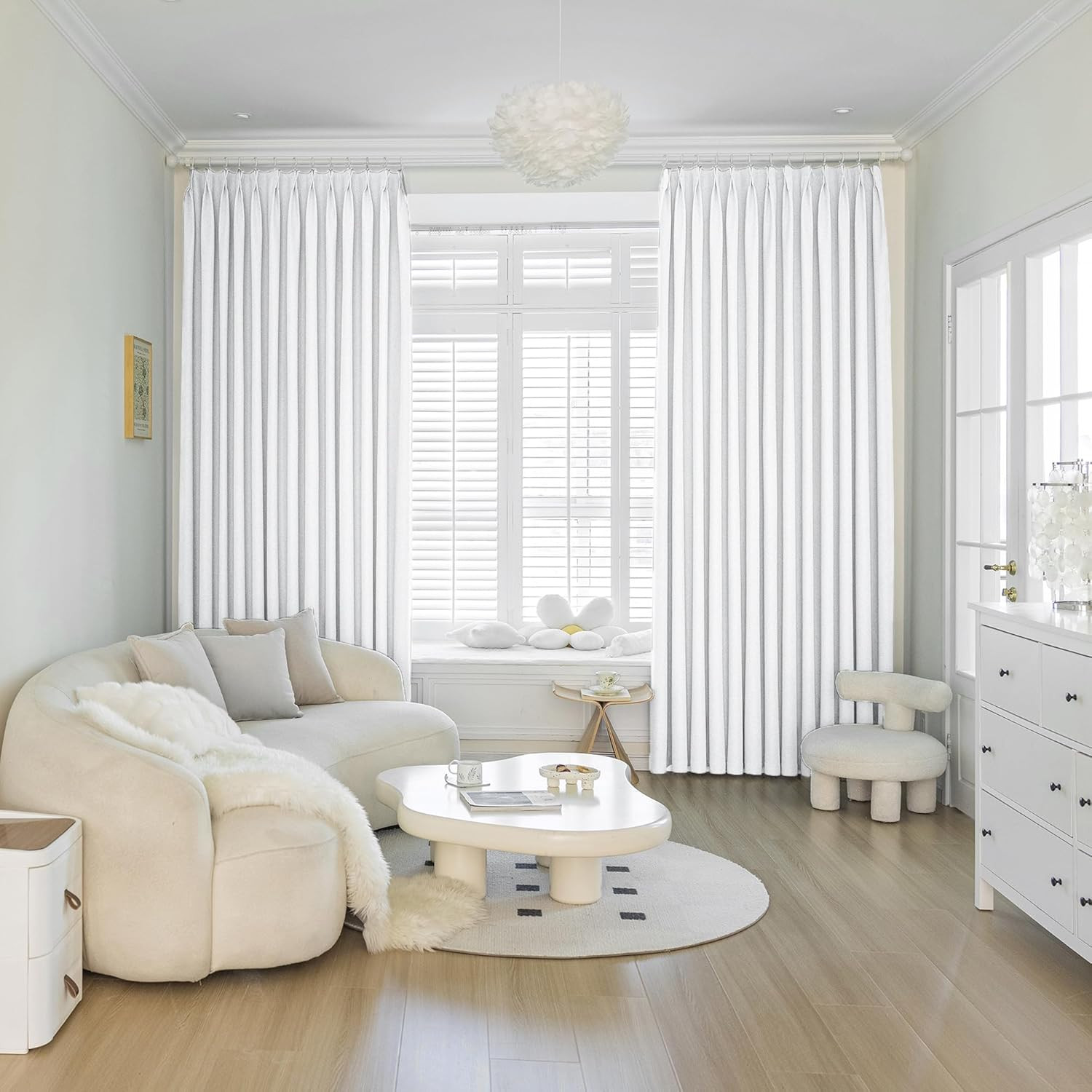 Extra Wide White Pinch Pleat Curtain, Total Blackout for Sliding Door 72″x84