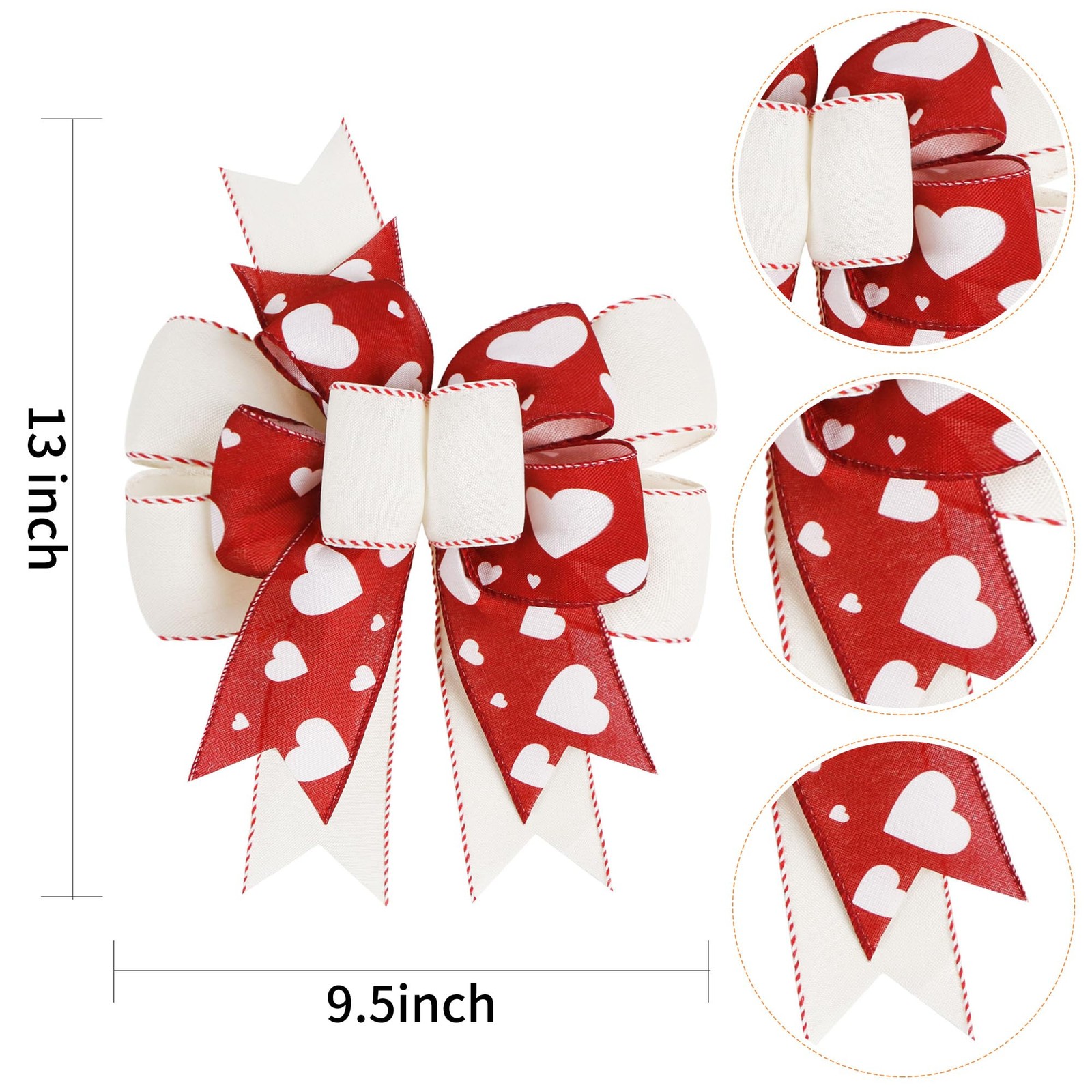 SIMISI RIBBON Burlap Wired Valentine Bow Red Bows with Heart Print for Wreath…