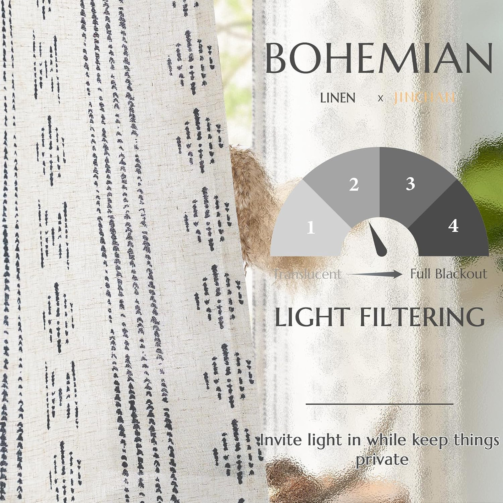 Linen Curtains Light Filtering 50×108 Inch Back Tab 2 Panels Black for Living