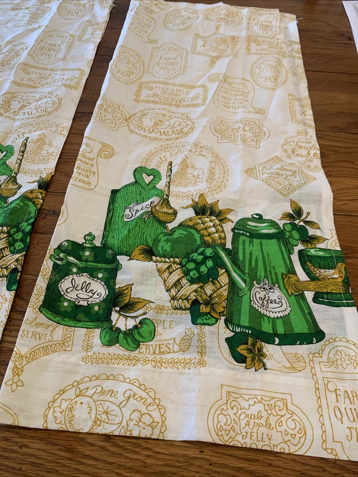 Vtg Kitchen Curtains Graphic Spices Fruits Jelly Coffee Recipe 29.5 X 36”