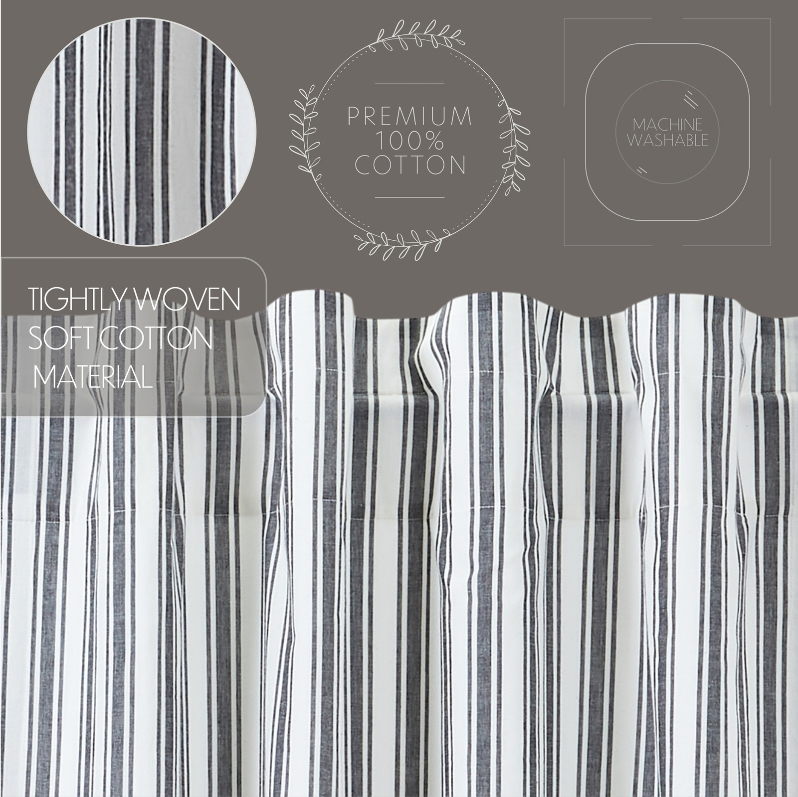Farmhouse 24″x36″ Tier Pair Black Rod Pocket Kitchen Window Curtains VHC Brands