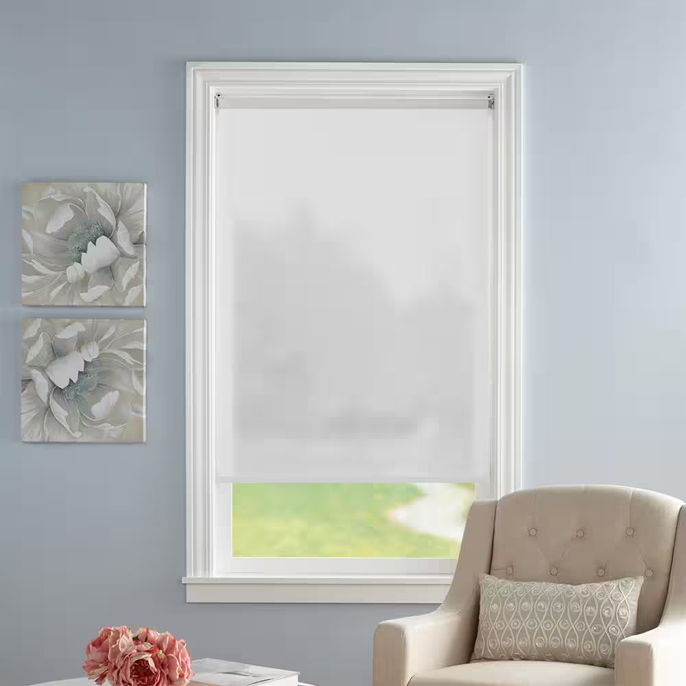 Cut-To-Size White Cordless Light Filtering Vinyl Roller Window Shade 37.25 In. W