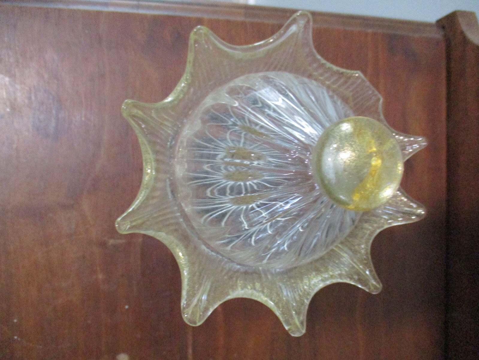 Murano Clear crown gold button top scalloped Murano Glass Curtain Rod Finial