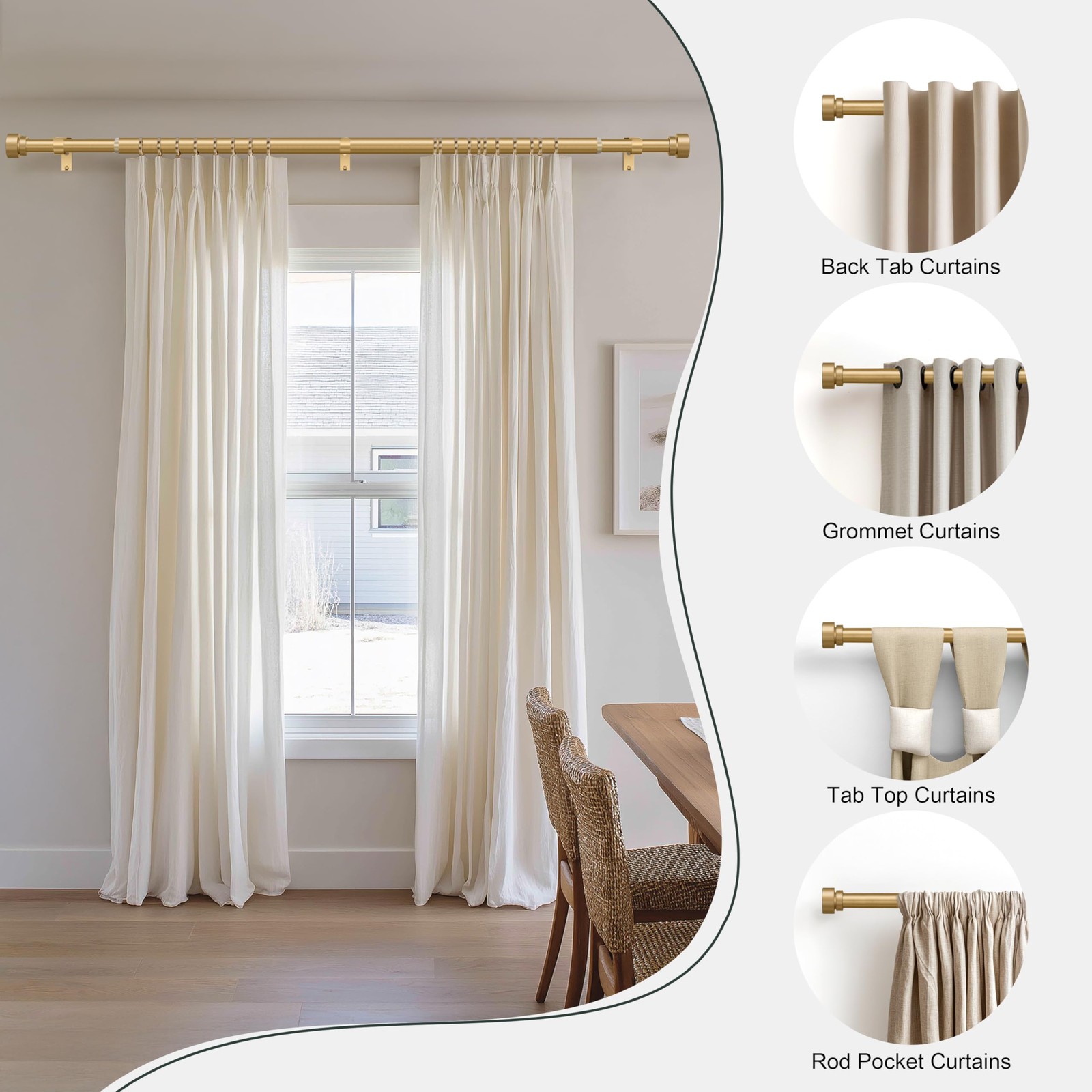 Gold Heavy Duty Curtain Rods for Windows 66 to 120 Inches Adjustable Length 1…