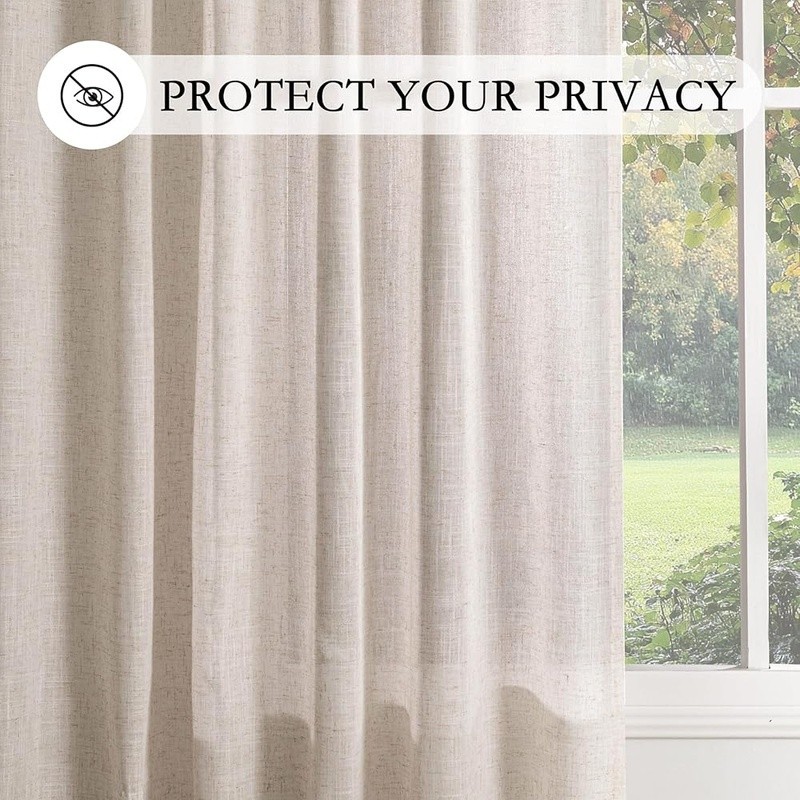 Light Filtering Linen Polyester Curtain Panels Semi Sheer Drapes 2 Pack New