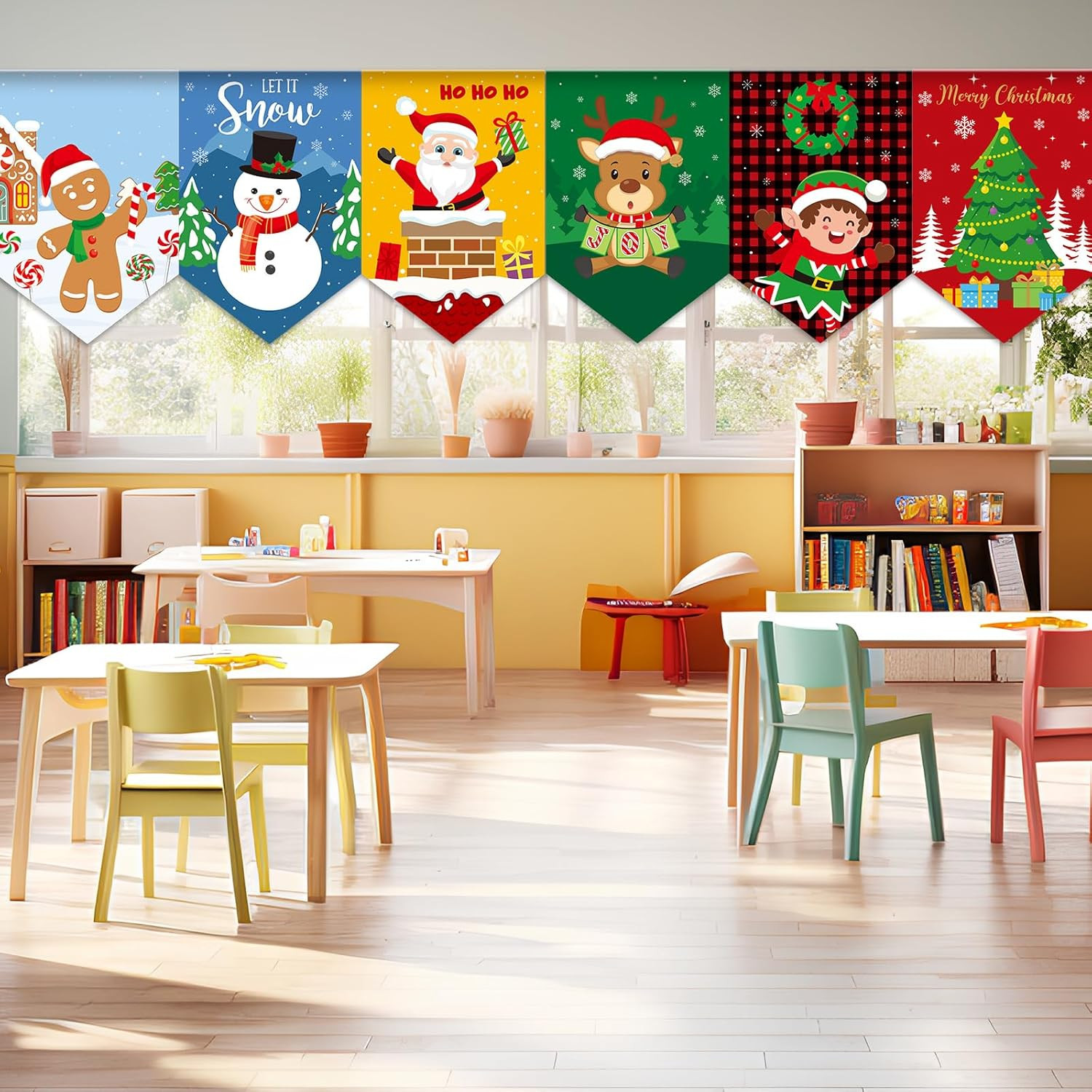 Christmas Kitchen Valance Curtains 36×24 Set Holiday Window Drapes 6 Pcs