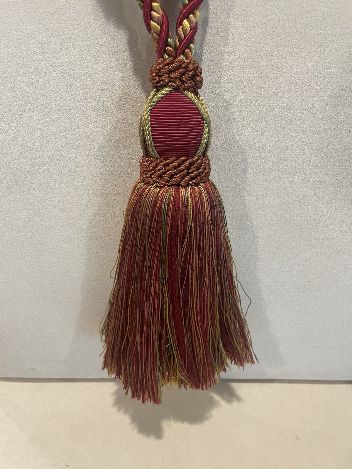 Medium Single Drapery Tassel Tieback Burgandy Rust Green Gold