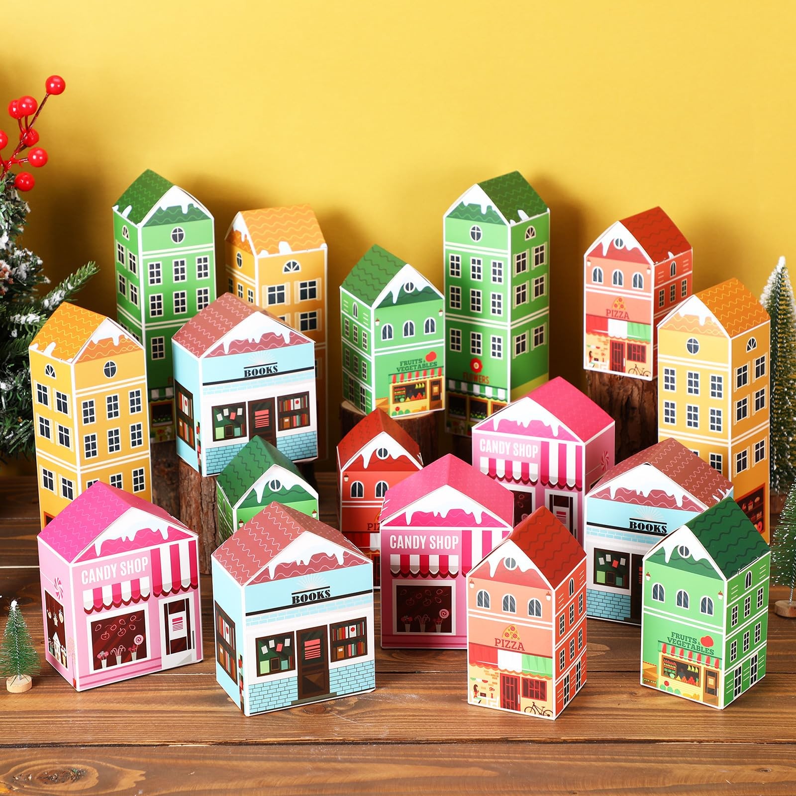 30 PCS Christmas Advent Calendar Boxes DIY Village Decor Fireplace Mantel