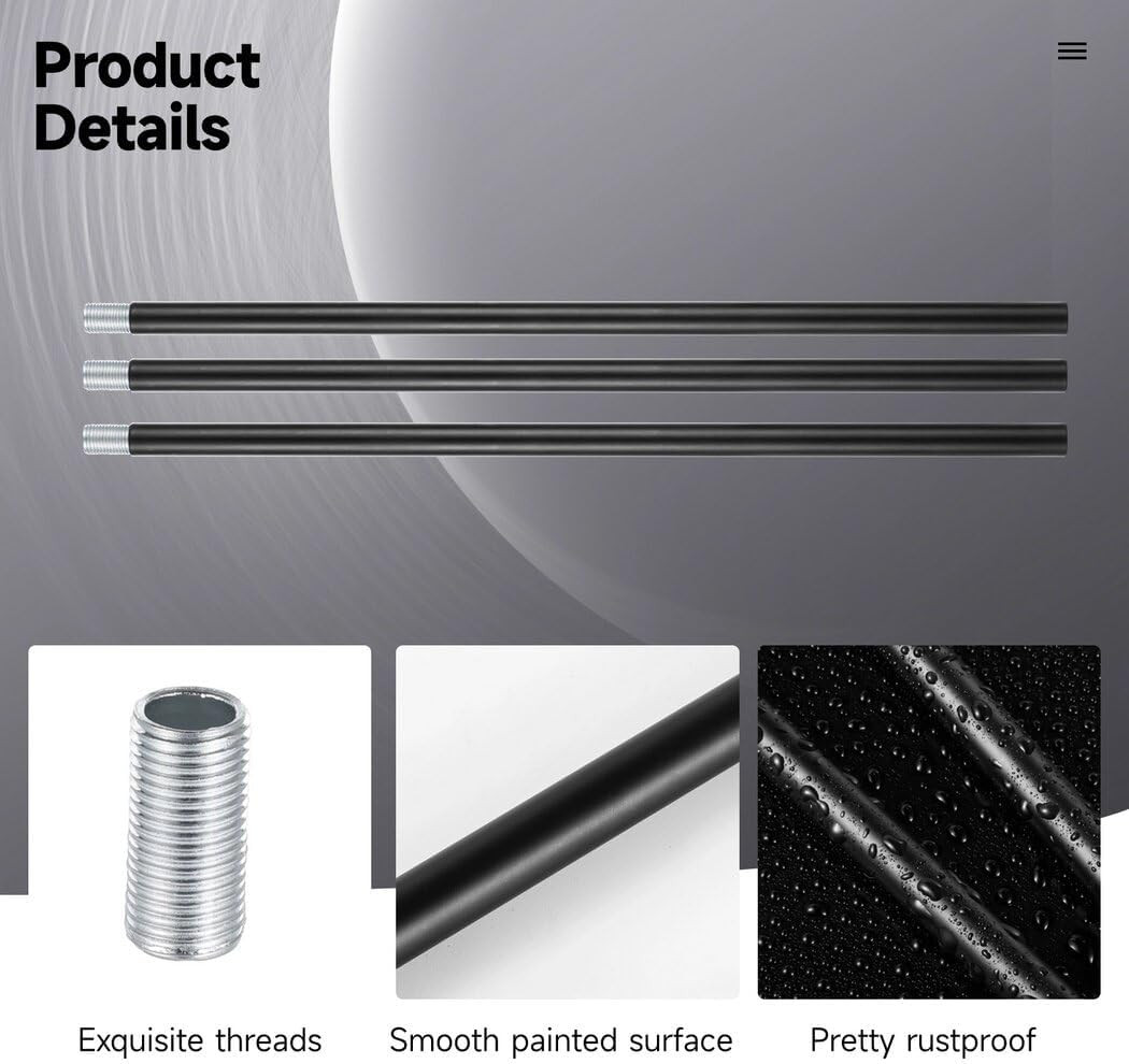 Matte Black M10 Threaded Extension Rod, 10 PCS 12 Inches Threaded Extension Rod