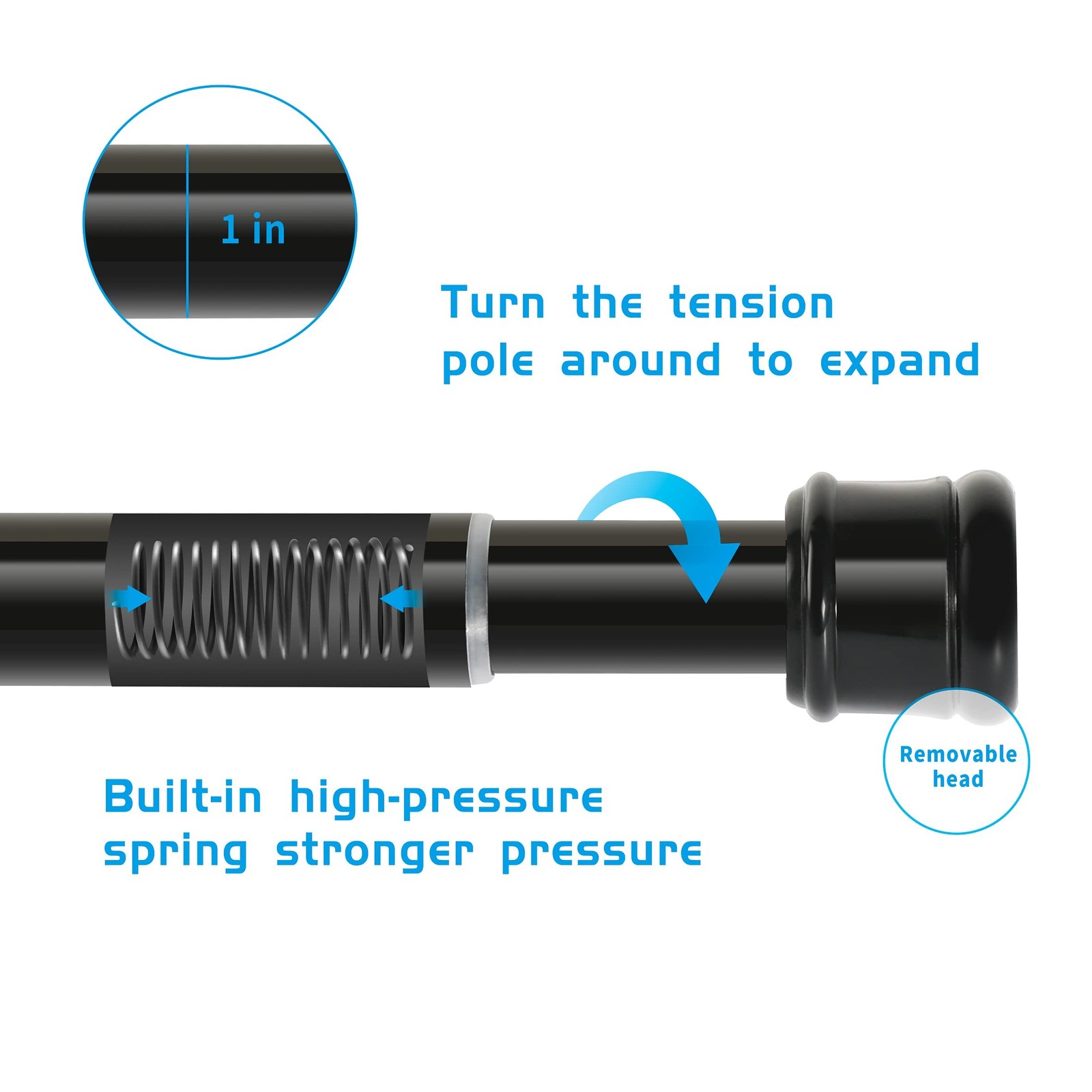 Shower Curtain Rod 56-104 Inch, 1″Diameter Spring Long Adjustable Tension Cur…