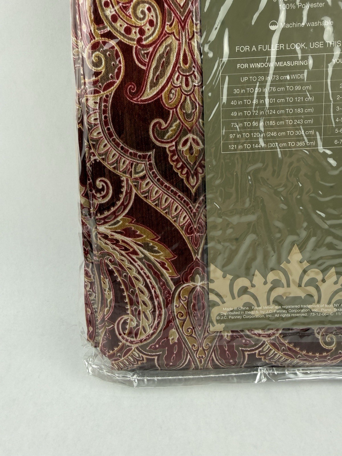 JCP Royal Velvet Hilton Hilton Damask Panel Curtain Majestic Red Multi 54″x63”