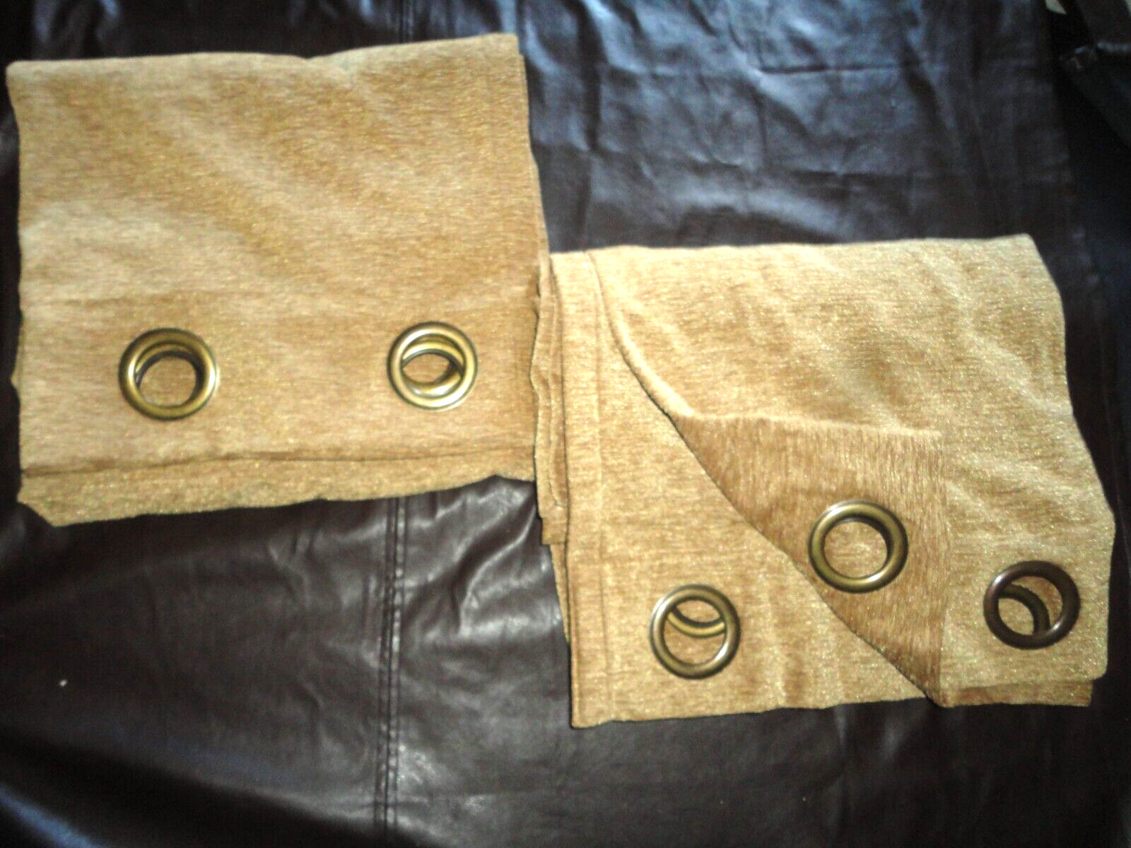 CHAPS TEXTURED SHIMMER CHENILLE GOLD (2) GROMMET CURTAINS PANELS 42 X 95