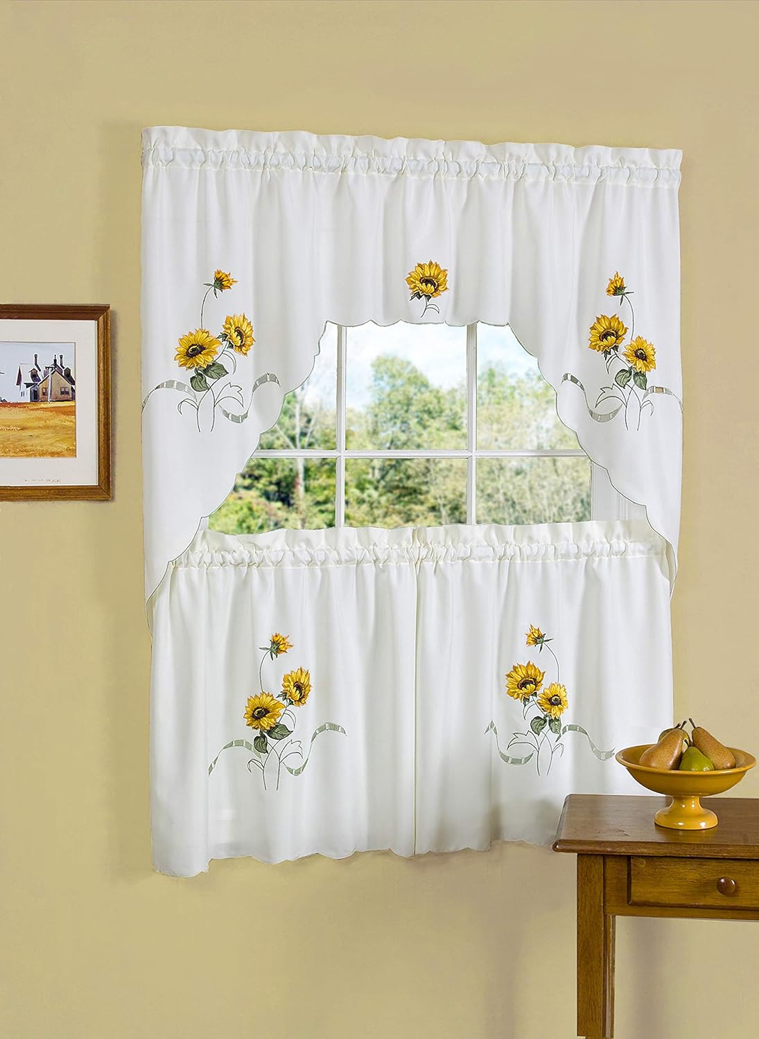 ACHIM Embellished Tier and Swag Window Curtain Set – 58 Inch Width, 36 Inch Leng