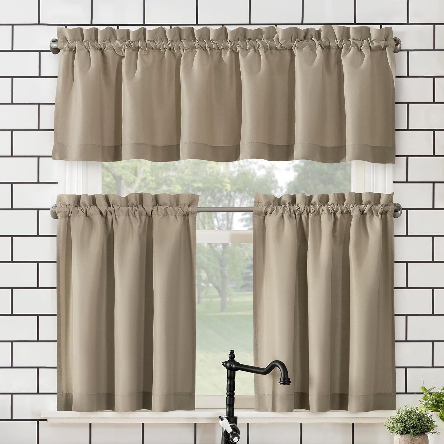 No. 918 Martine Microfiber Semi-Sheer Rod Pocket Kitchen Curtain Valance and Tie