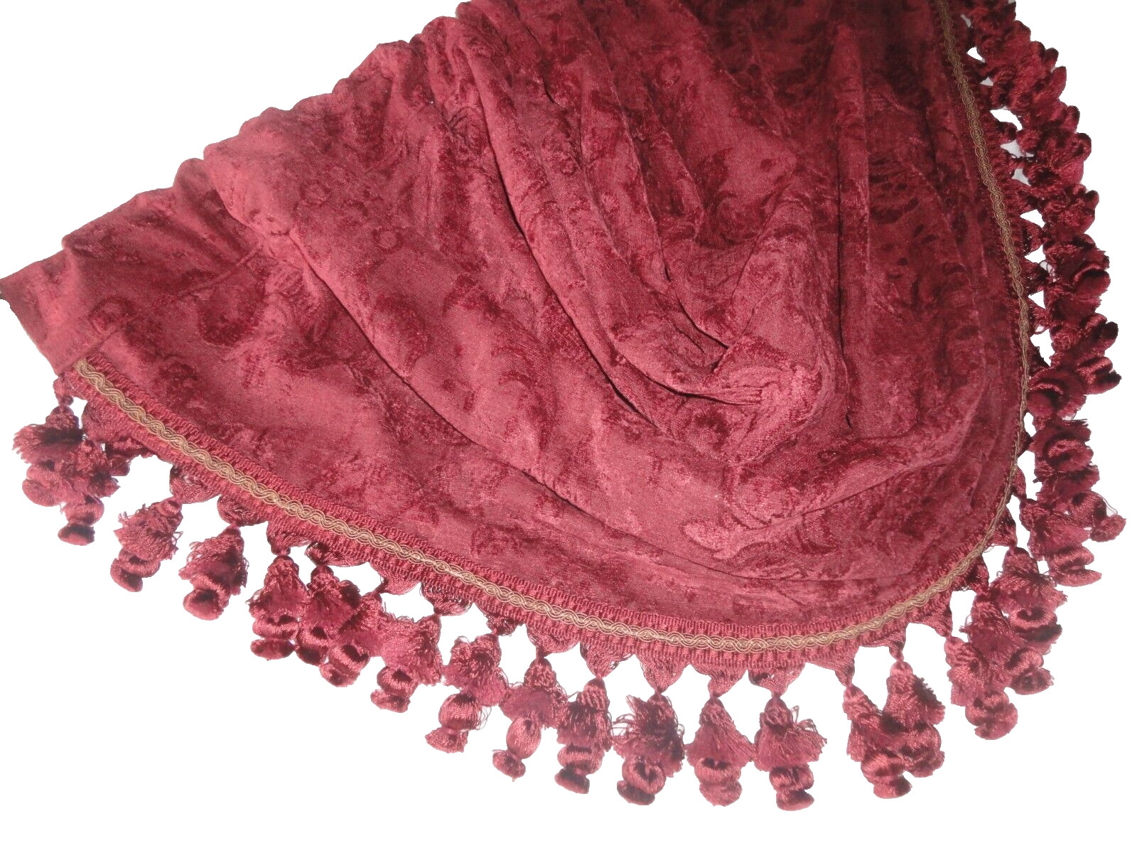 TEXSTYLE MERLOT JACQUARD CHENILLE SCROLL FRINGE (1 )SWAG WATERFALL VALANCE 50X28