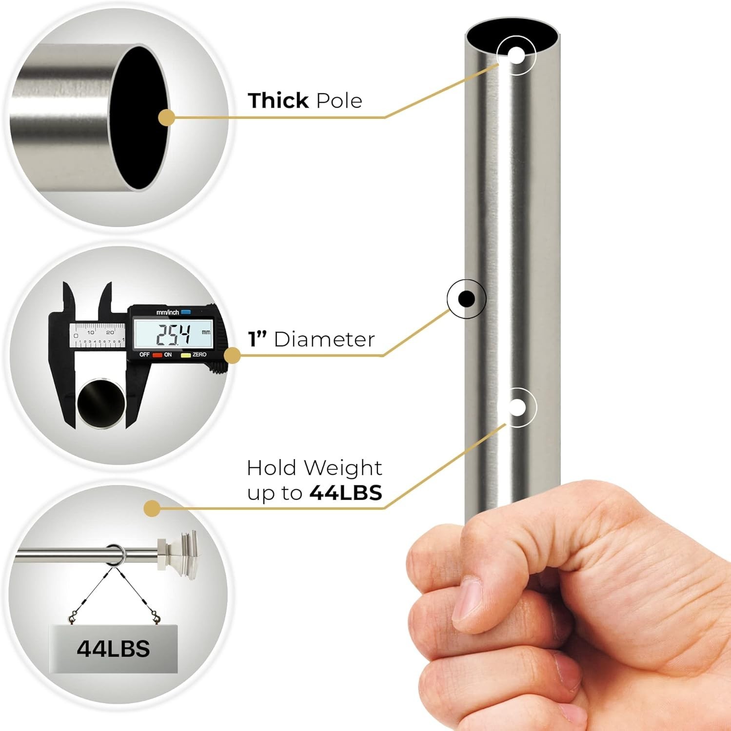 New Window Satin Silver Curtain Rod 1″ Adjust/Brackets Set 36″ to 66″ Fast Ship