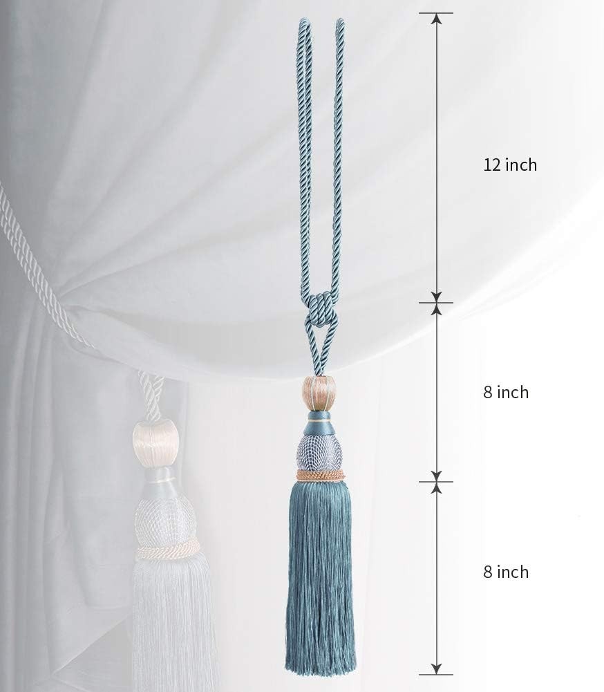 Luxurious Blue & Silver Curtain Holdbacks – Stylish 28″ Tiebacks Set of 2