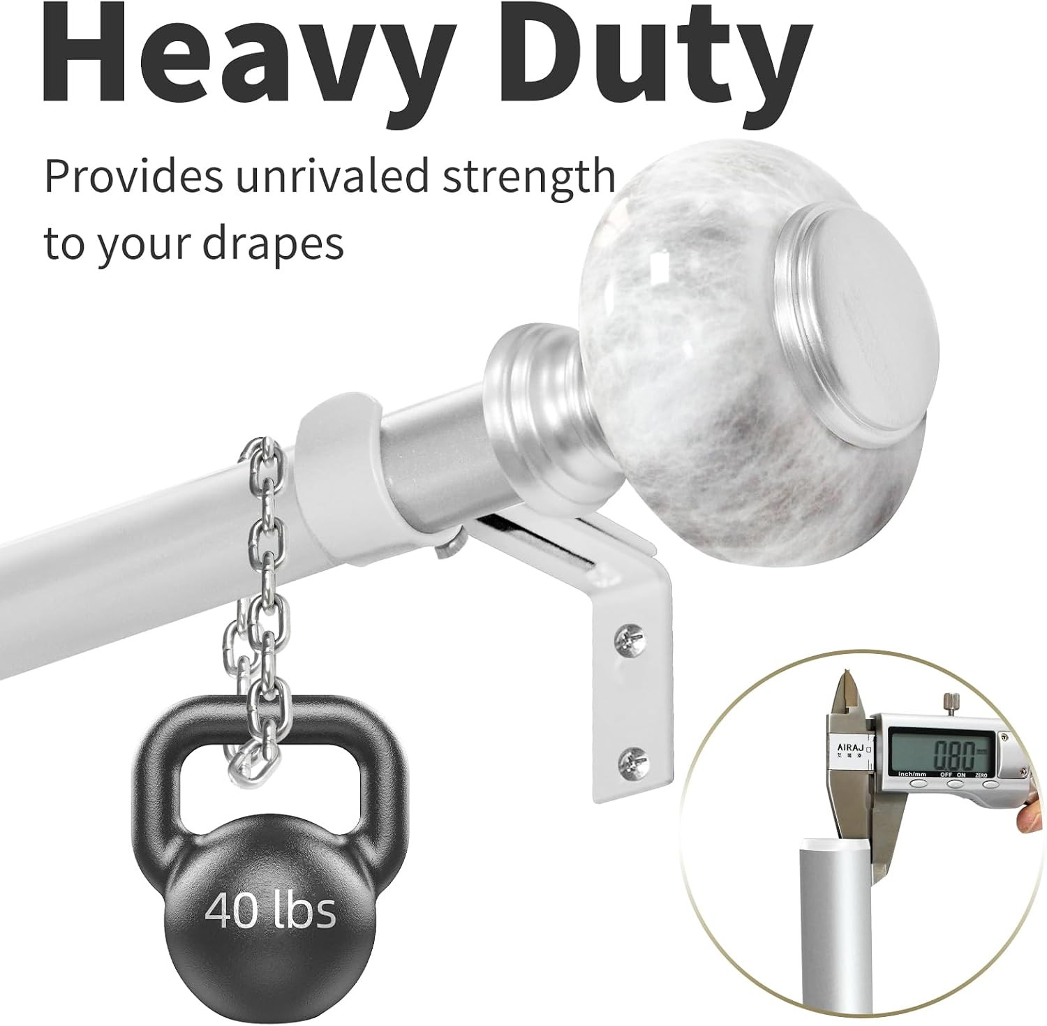 Sliver Curtain Rod for Windows 66 to 120 Inches(5.5-10Ft): 1 Inch Diameter Heavy