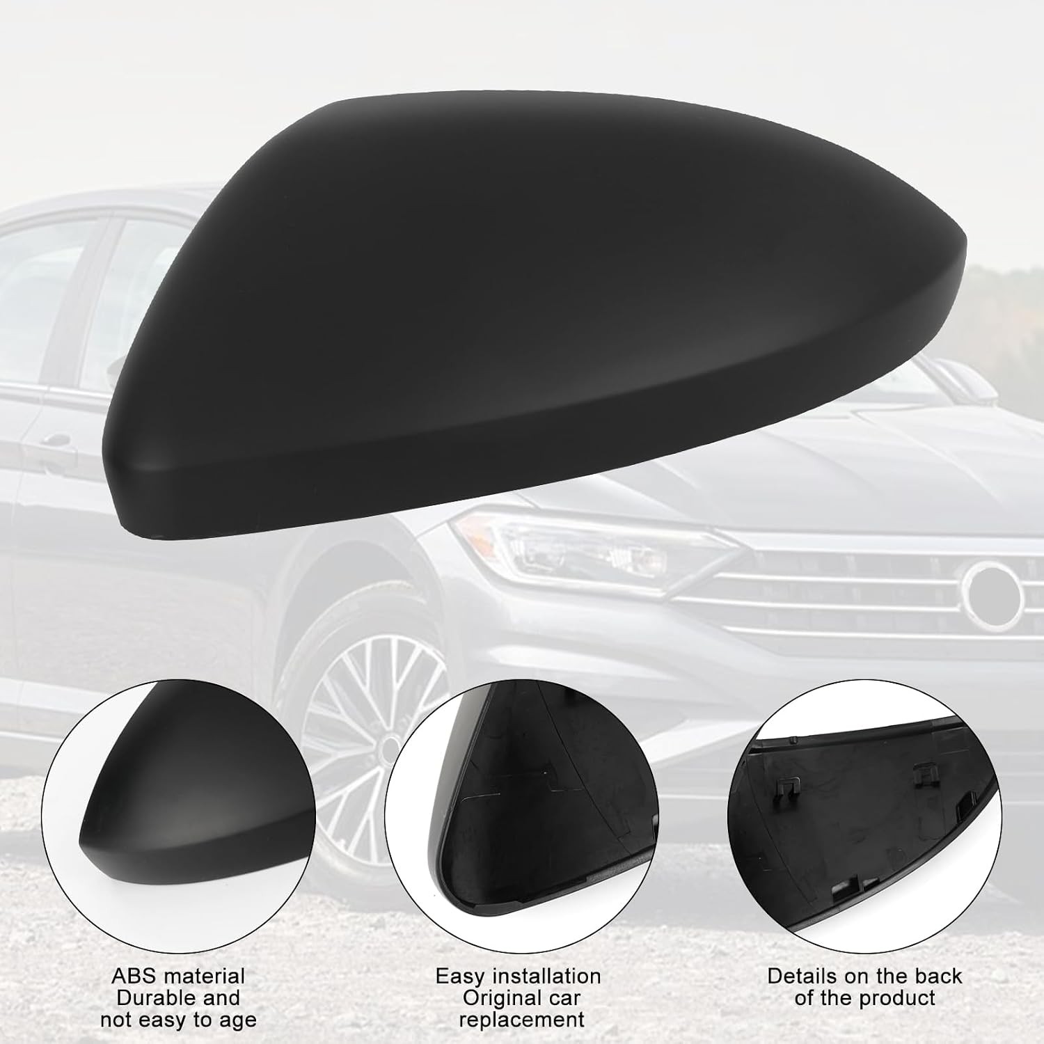 Rearview Mirror Cover Cap Compatible with VW Jetta Left + Right Matte Black