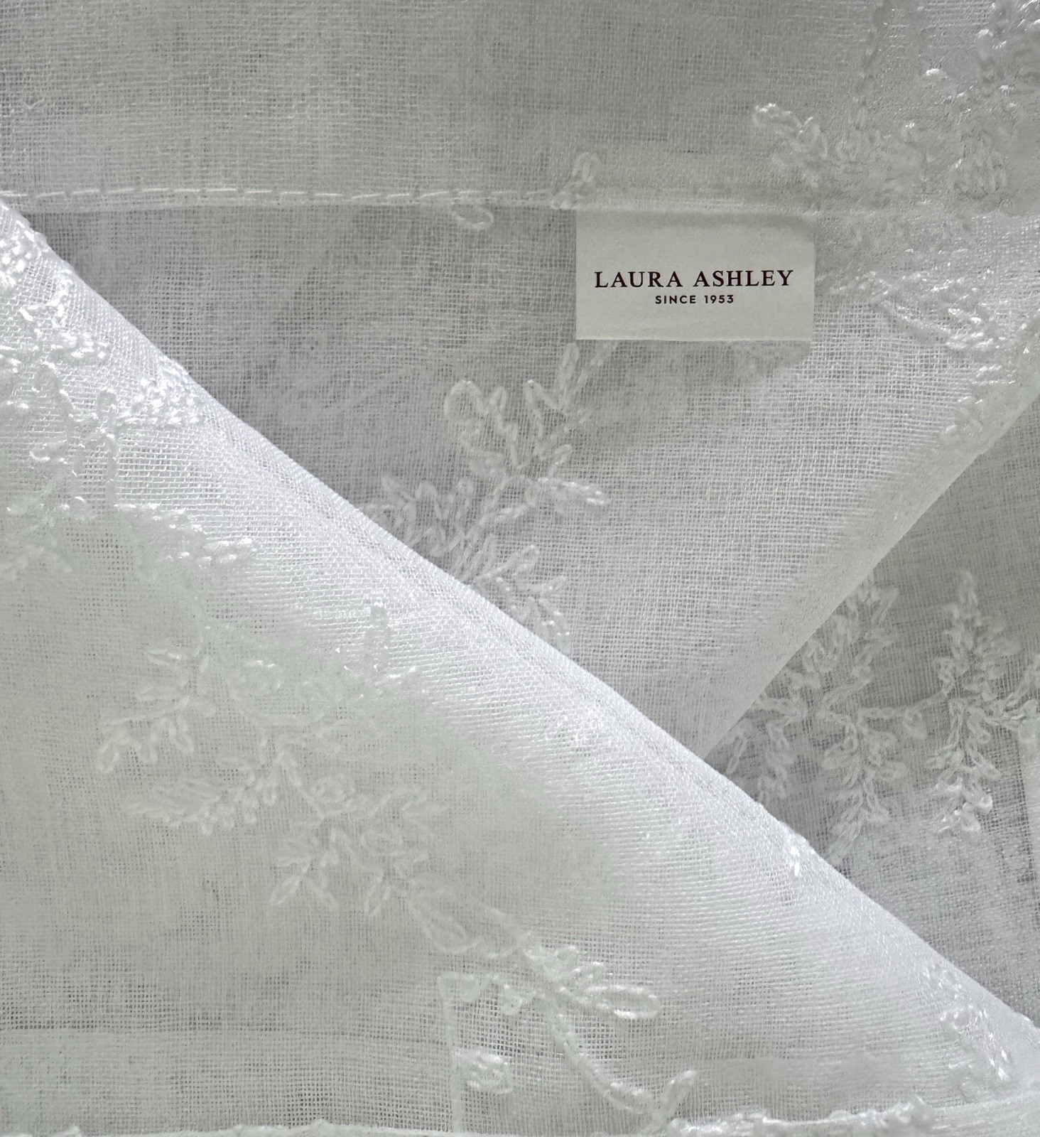 Laura Ashley Window Curtains 4 Panels 38 x 96″ Snow White Embroidered Sheer