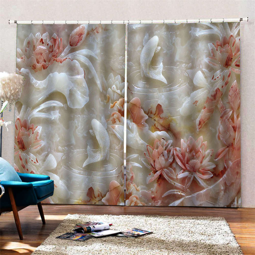 White Red Nice Jade Ruby Petals Printing 3D Blockout Curtains Fabric Window
