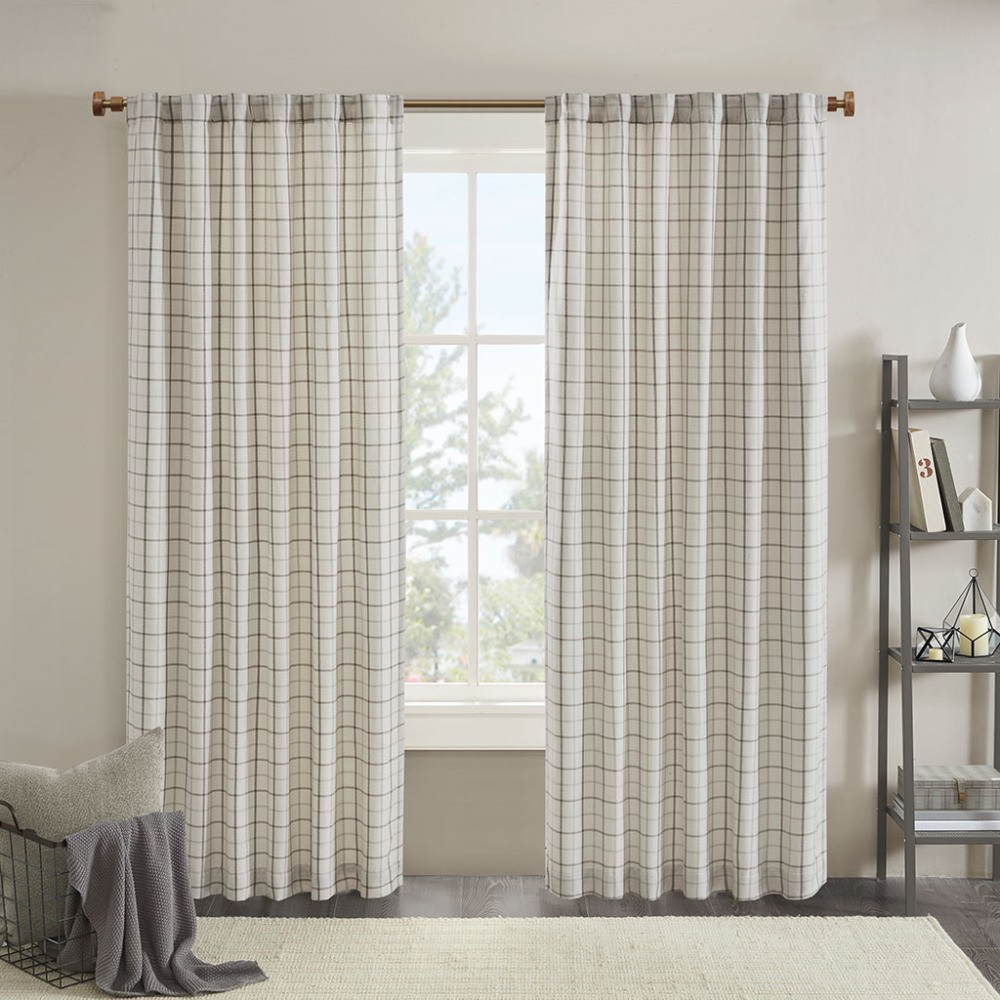 Plaid Rod Pocket and Back Tab Curtain Panel with Fleece Lining Brown 50×95″