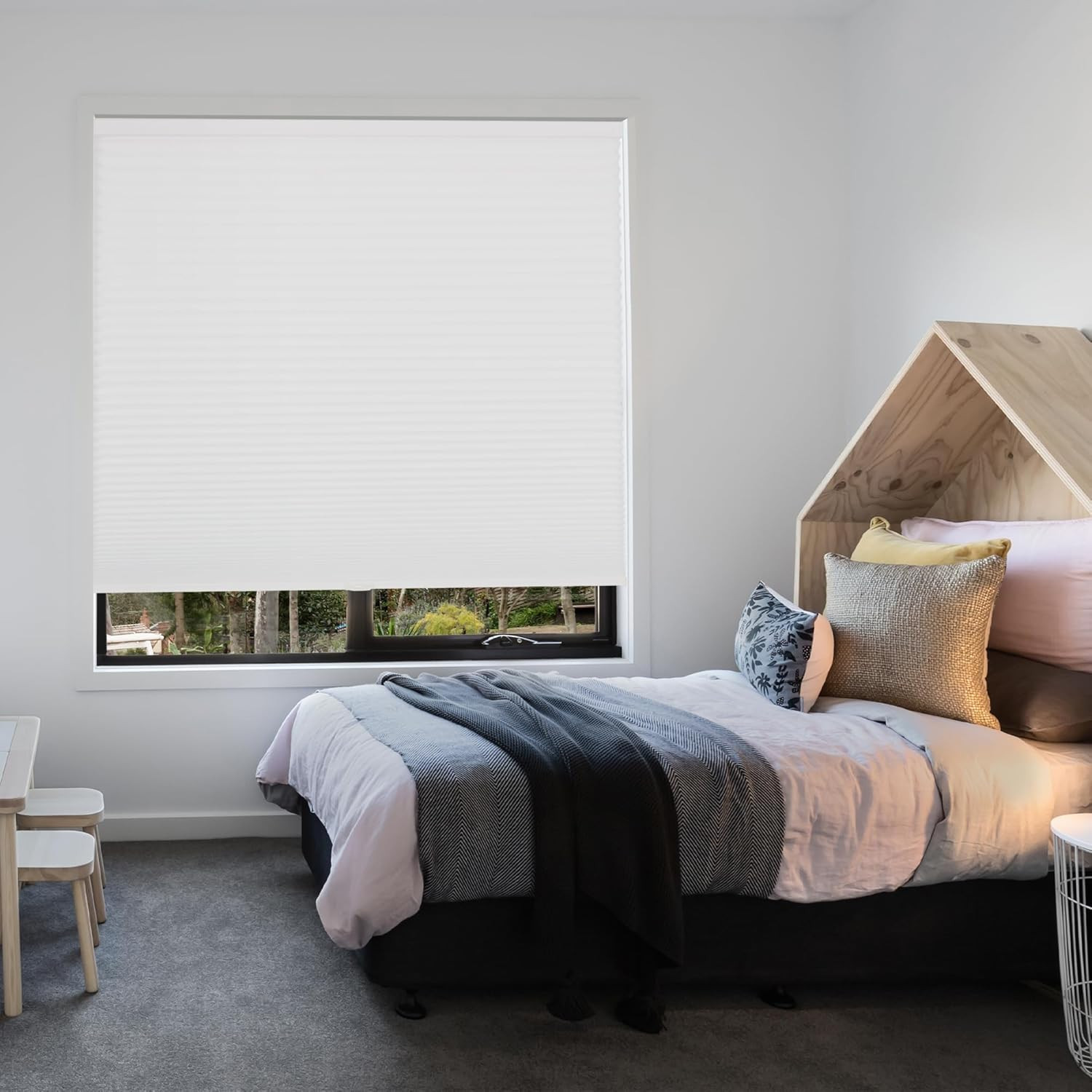 Cordless Blackout Cellular Shade, 40″ W x 60″ H, White Honeycomb Design