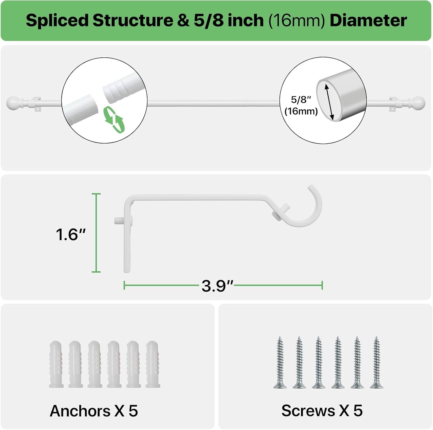 Elegant 5/8in Drapery Rod – Adjustable 28-48 inches for Bedrooms & Living Rooms